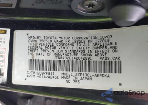 2004 Toyota Corolla Ce z USA, uszkodzony, nr VIN JTDBR32E142042891